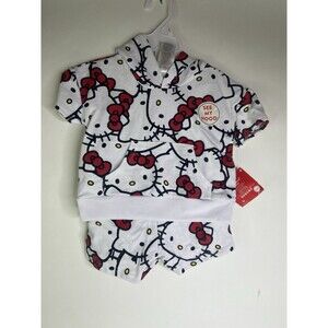 Hello Kitty 2 Piece Shorts and Hooded Bow Top T-Shirt Outfit Set Girls 2T NEW